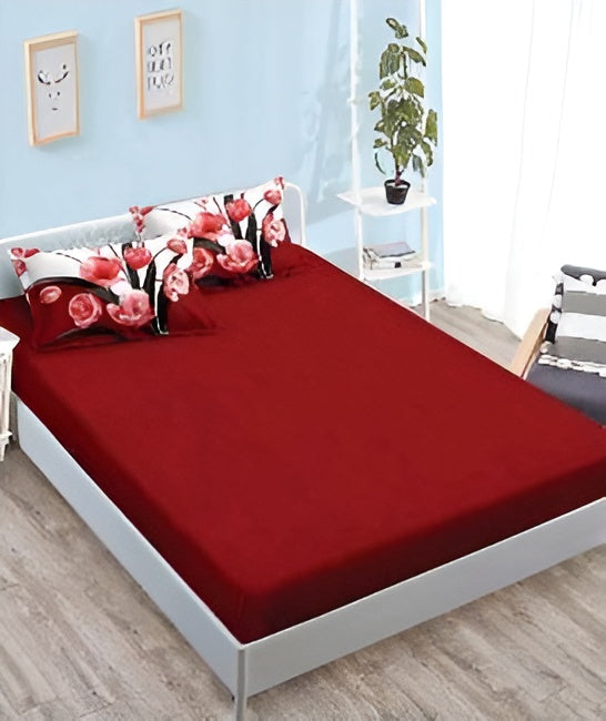 Спално бельо с ластик - червено и бяло с красиви цветя