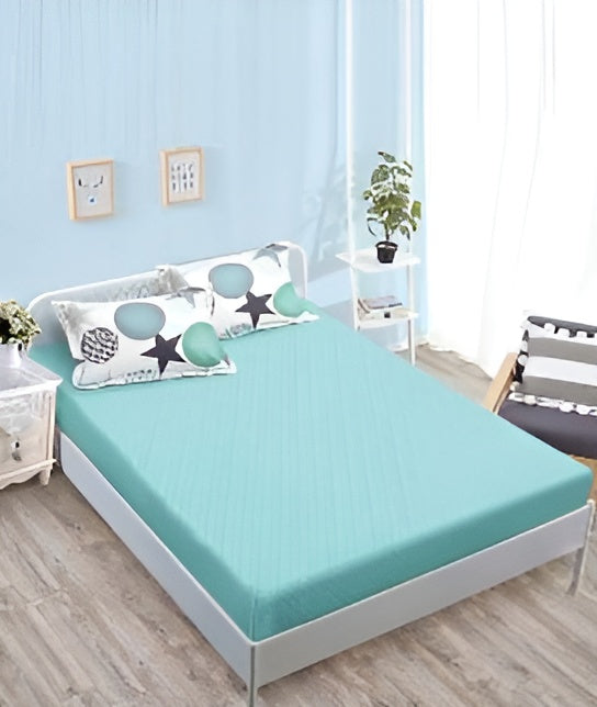 Спално бельо с ластик - бяло и тюркоаз с морски мотив