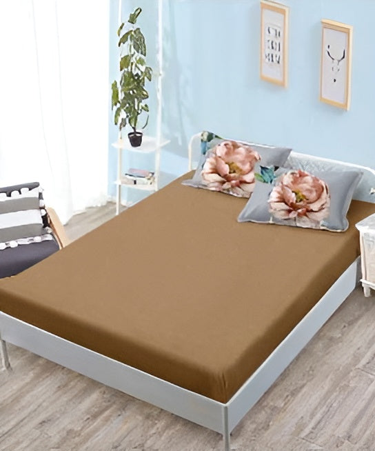 Спално бельо с ластик - светлосиньо и кафяво с цветя