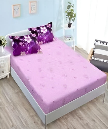 Спално бельо с ластик - лилаво с флорален мотив