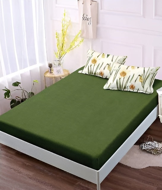 Спално бельо с ластик - бяло и зелено с нарциси