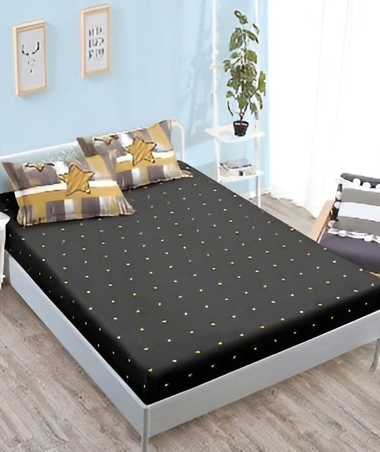 Спално бельо с ластик - сиво и жълто със звезди