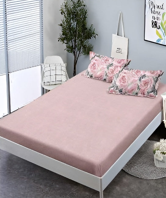 Спално бельо с ластик - сиво и розово с красиви рози