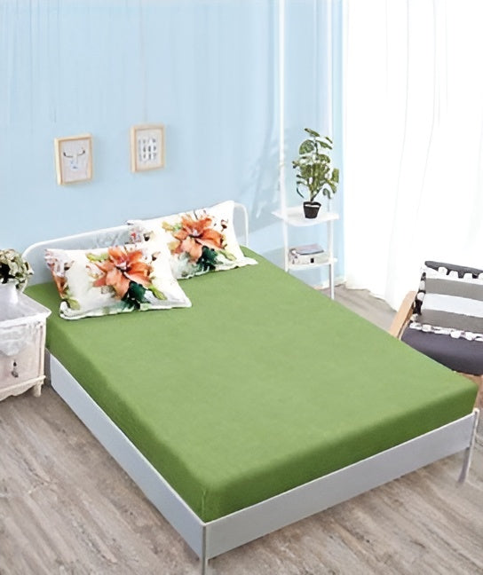 Спално бельо с ластик - бяло и зелено с екзотични цветя