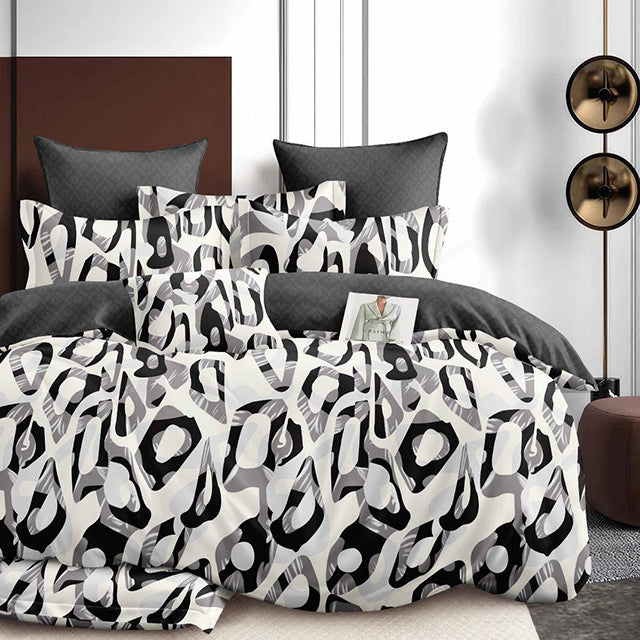 Спално бельо с ластик - бяло и сиво с животинска шарка