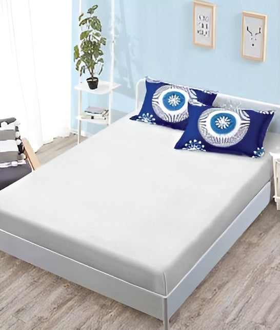 Спално бельо с ластик - синьо и сиво с кръгчета