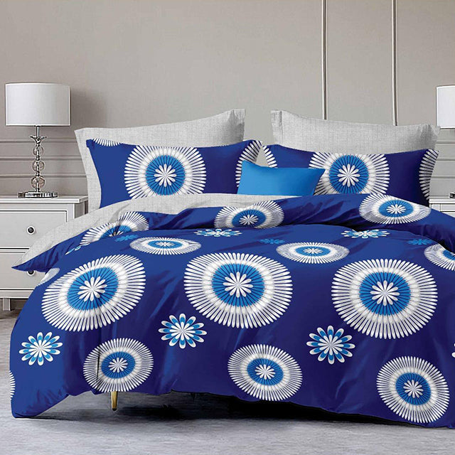 Спално бельо с ластик - синьо и сиво с кръгчета