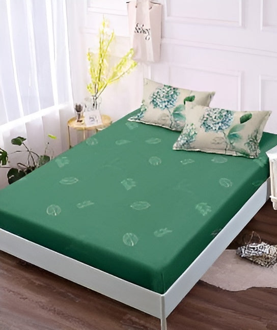 Спално бельо с ластик - бежово и зелено с цветя