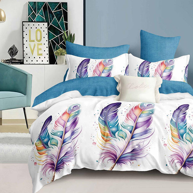 Спално бельо с ластик - бяло и синьо с шарени перца