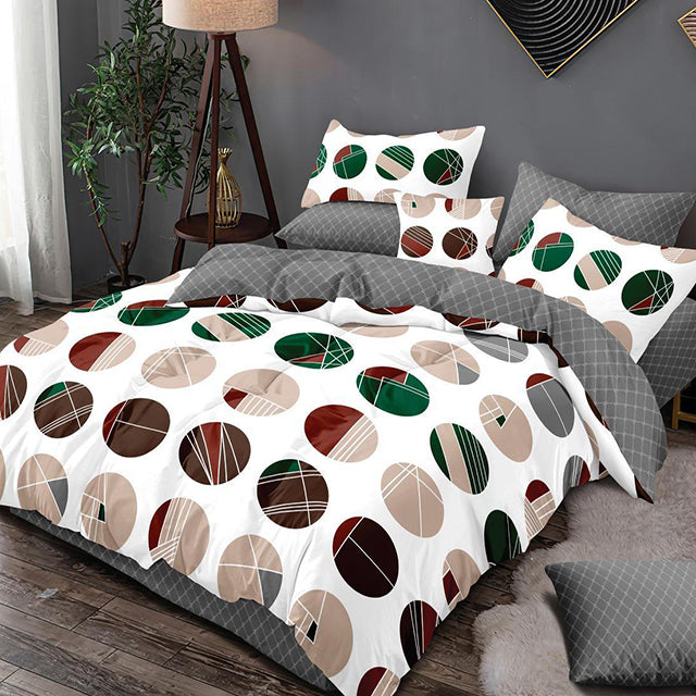 Спално бельо с ластик - бяло и сиво с геометричен мотив