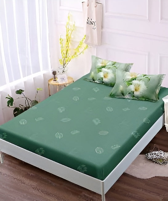 Спално бельо с ластик - зелено с мистични цветя