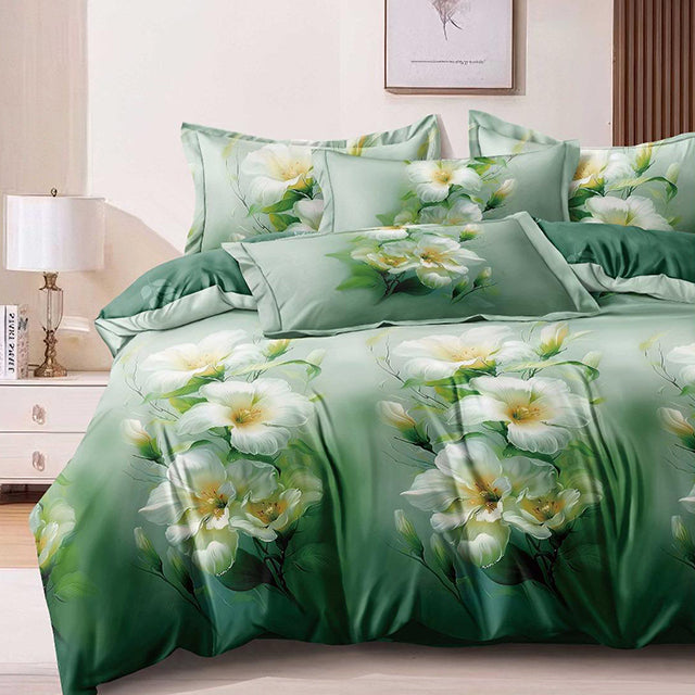 Спално бельо с ластик - зелено с мистични цветя