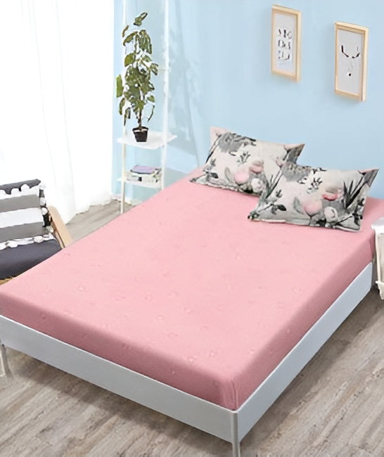 Спално бельо с ластик - бяло и розово с флорален мотив