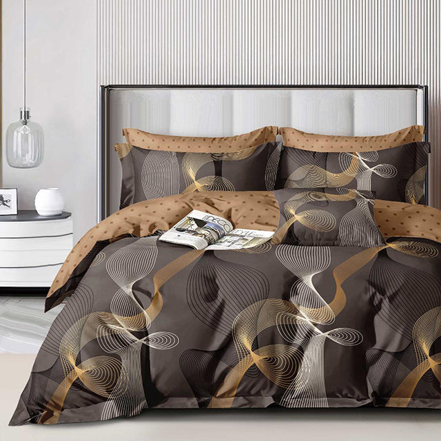 Спално бельо с ластик - кафяво с ивици