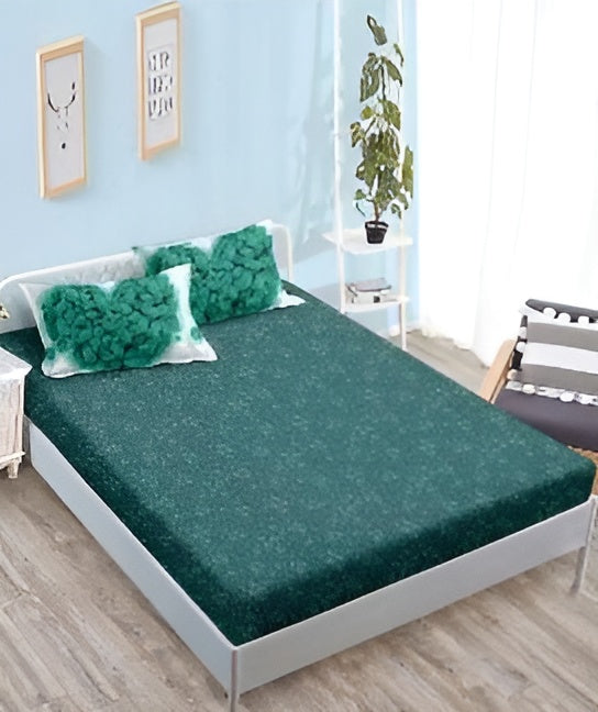 Спално бельо с ластик - бяло и зелено със сърца