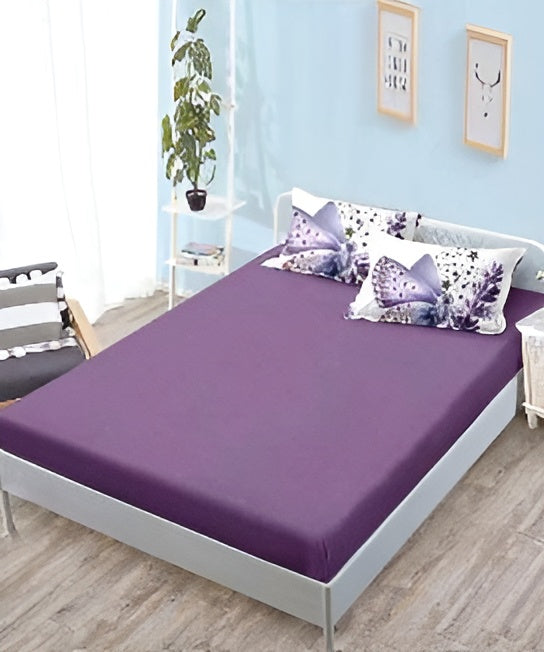 Спално бельо с ластик - бяло и лилаво с цветя и пеперуди