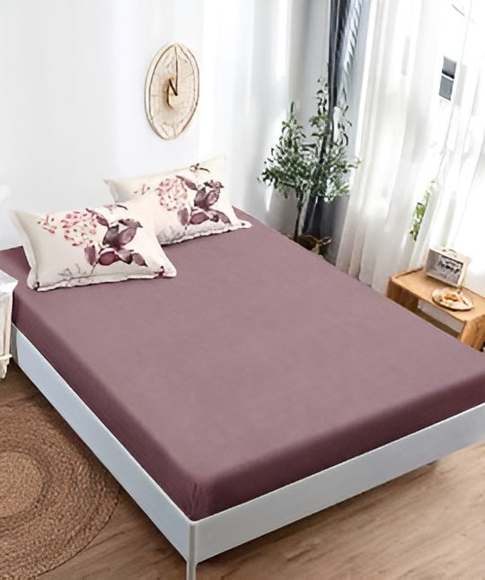 Спално бельо с ластик - бяло и лилаво с цветя