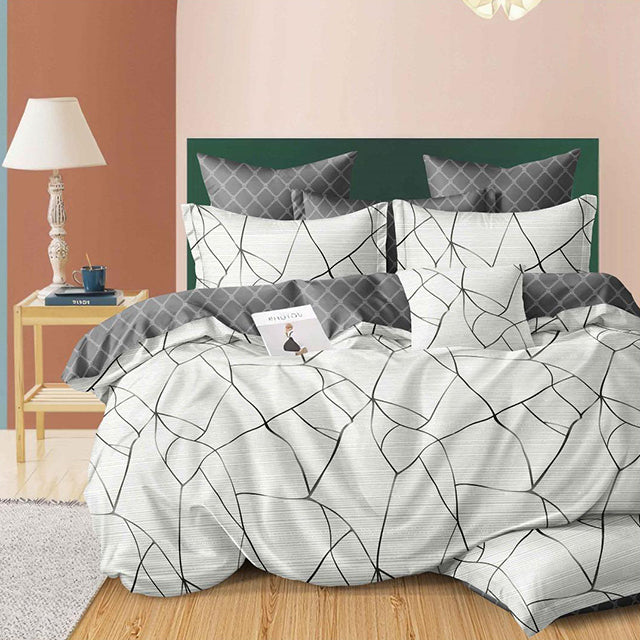 Спално бельо с ластик - бяло и сиво