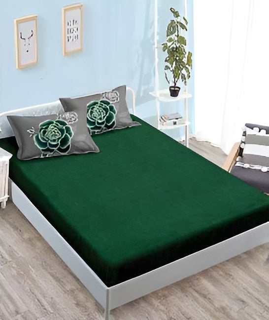 Спално бельо с ластик - сиво и зелено с рози