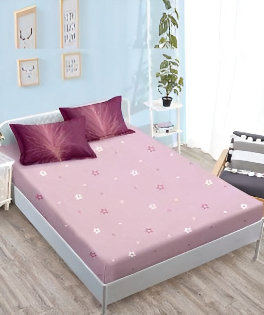 Спално бельо с ластик - лилаво с пера