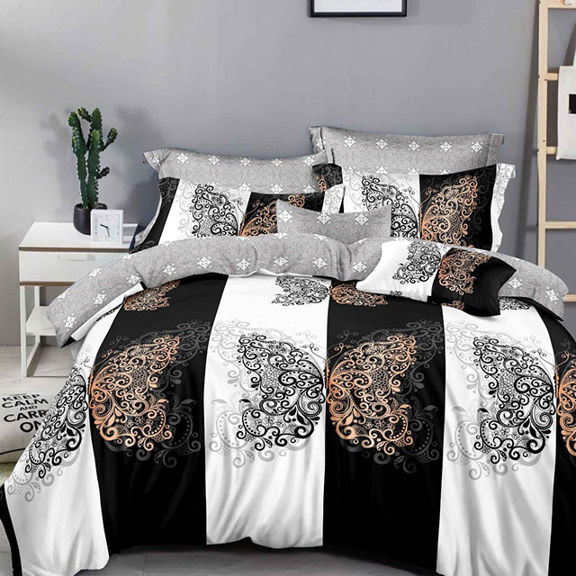 Спално бельо с ластик - бяло, черно и сиво с пеперуди