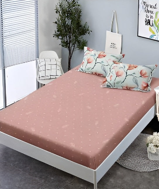 Спално бельо с ластик - светлосиньо и розово с флорален мотив