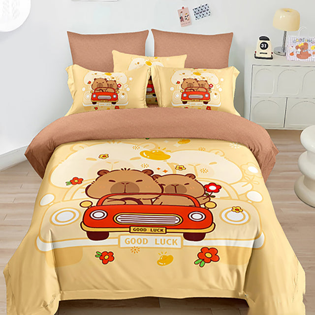 Детско спално бельо от 100% памук - бежово с Капибара