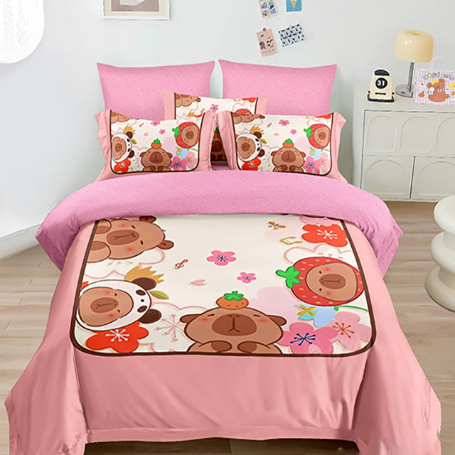 Детско спално бельо от 100% памук - розово с Капибара