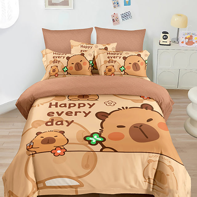 Детско спално бельо от 100% памук - кафяво с Капибара 