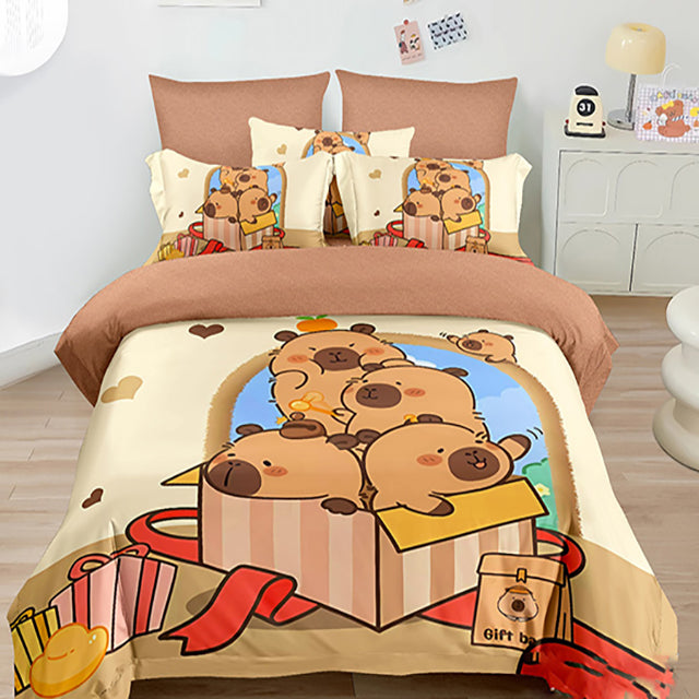 Детско спално бельо от 100% памук - бежово с Капибара