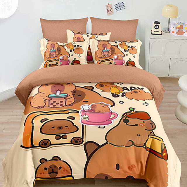 Детско спално бельо от 100% памук - бежово с Капибара