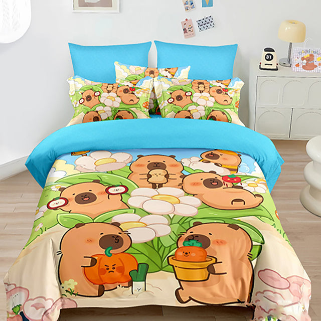 Детско спално бельо от 100% памук - синьо с Капибара 