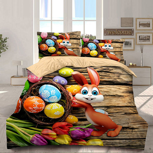 Великденско спално бельо 100% памук - кафяво със зайче