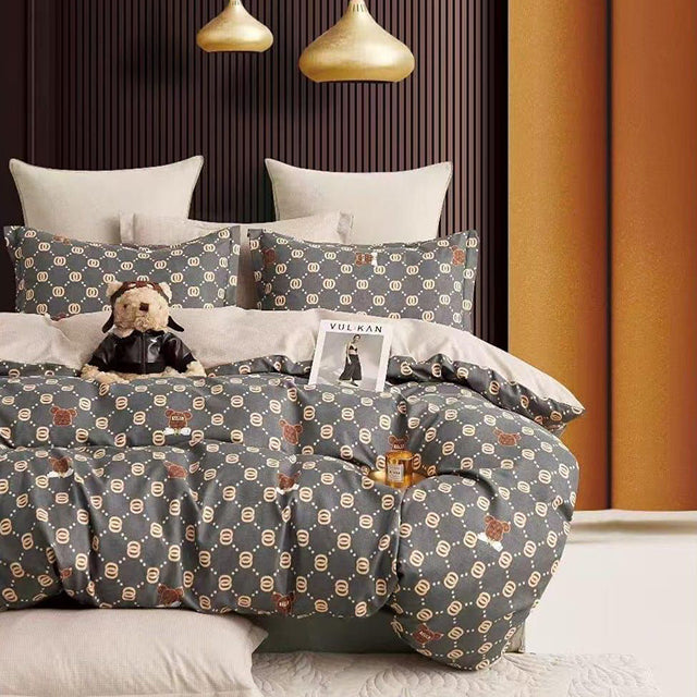 Спално бельо от 100% памук – тъмносиво с мечета