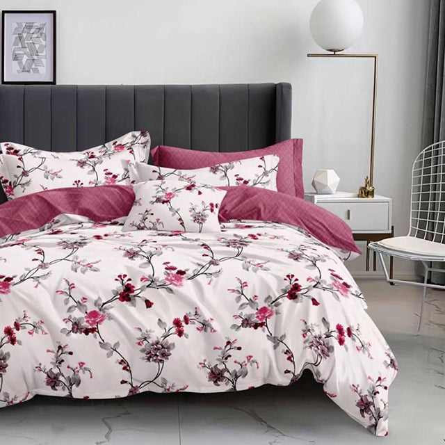 Спално бельо от 100% памук – бяло с флорален мотив 