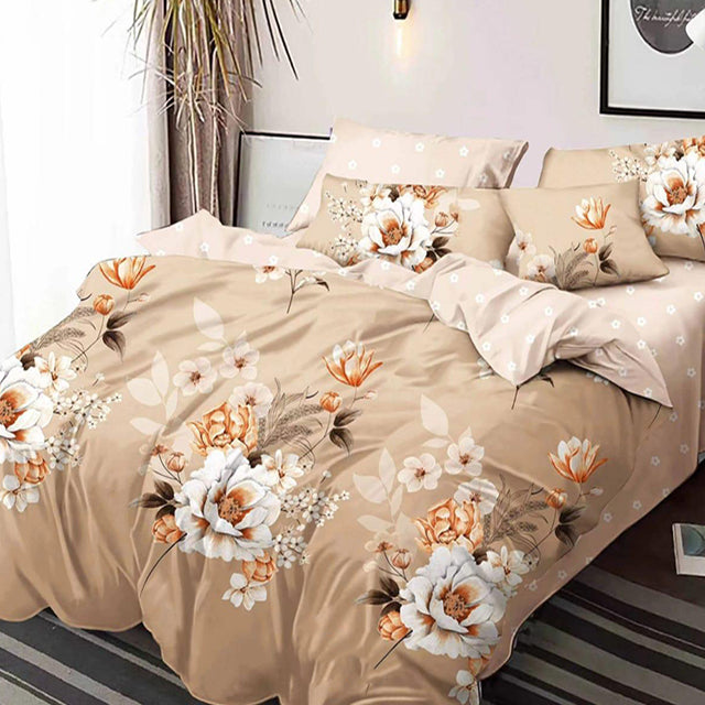 Спално бельо от 100% памук – бежово с цветенца