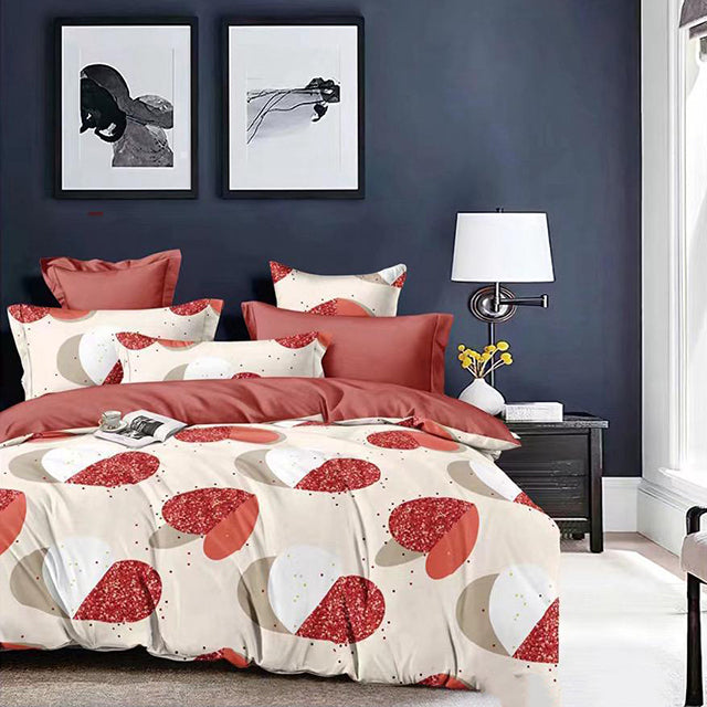 Спално бельо от 100% памук – цвят крем и керемида със сърца