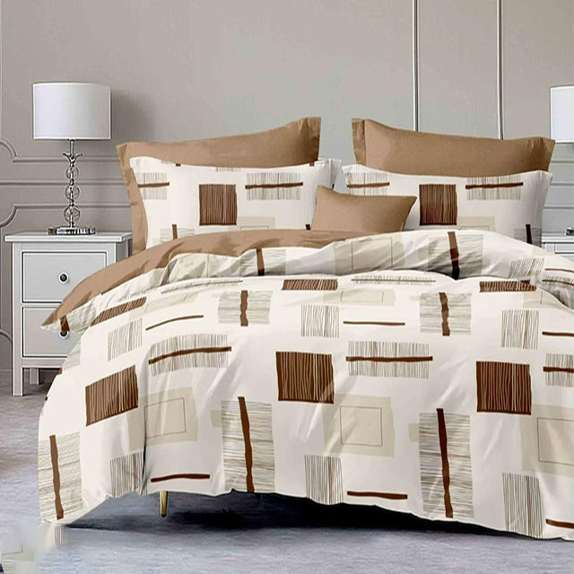 Спално бельо от 100% памук - бежово с абстрактен дизайн
