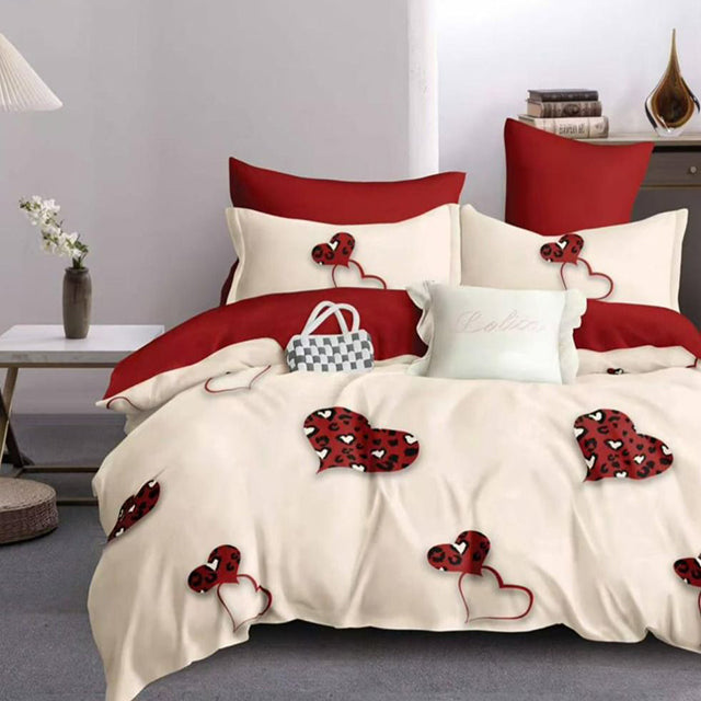 Спално бельо от 100% памук - цвят крем със сърца