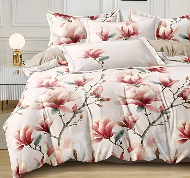 Спално бельо от 100% памук – цвят крем и бежово с цветчета