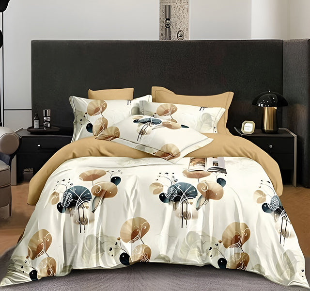 Спално бельо от 100% памук – цвят крем и бежово с цветя