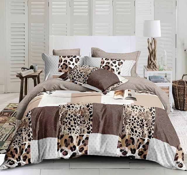 Спално бельо от 100% памук – бяло и кафяво с животинска шарка