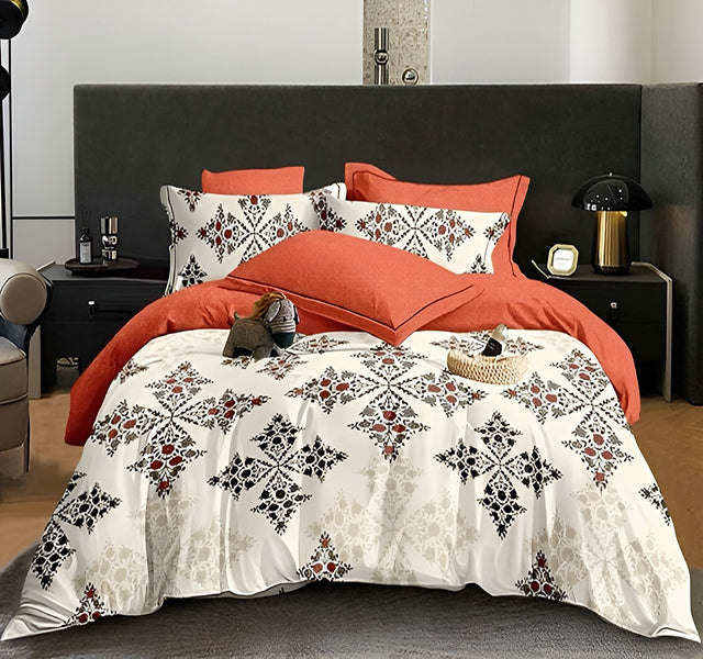 Спално бельо от 100% памук – цвят керемида със символи