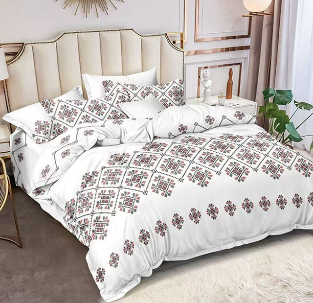 Спално бельо от 100% памук - бяло с шевица