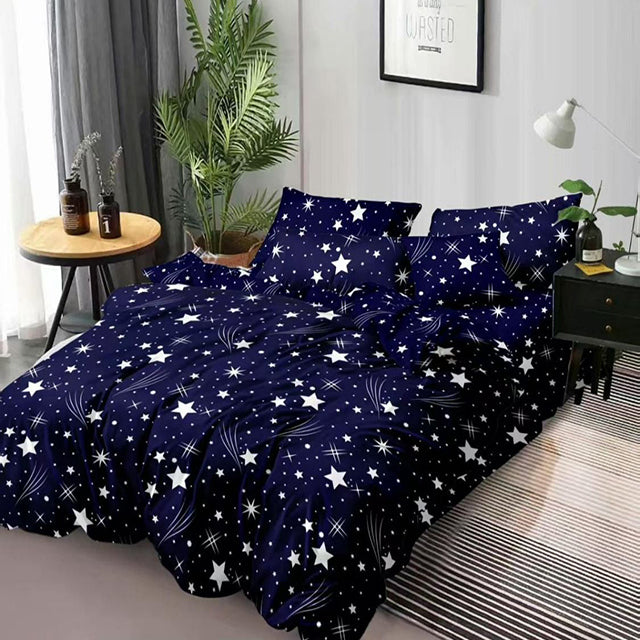Спално бельо от 100% памук - тъмносиньо със звезди