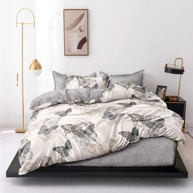 Спално бельо от 100% памук - сиво с пеперуди
