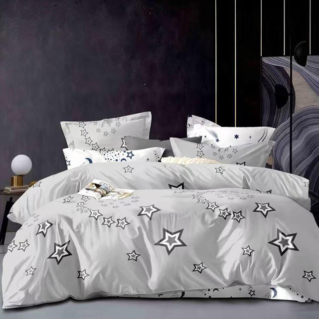Спално бельо от 100% памук – сиво със звезди