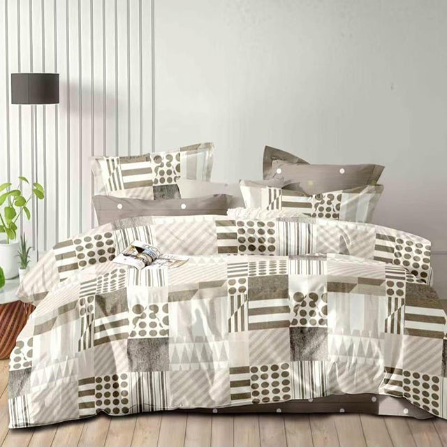 Спално бельо от 100% памук – бежово с геометричен мотив