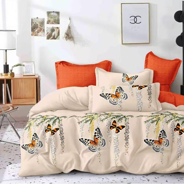 Спално бельо от 100% памук – бежово с пеперуди