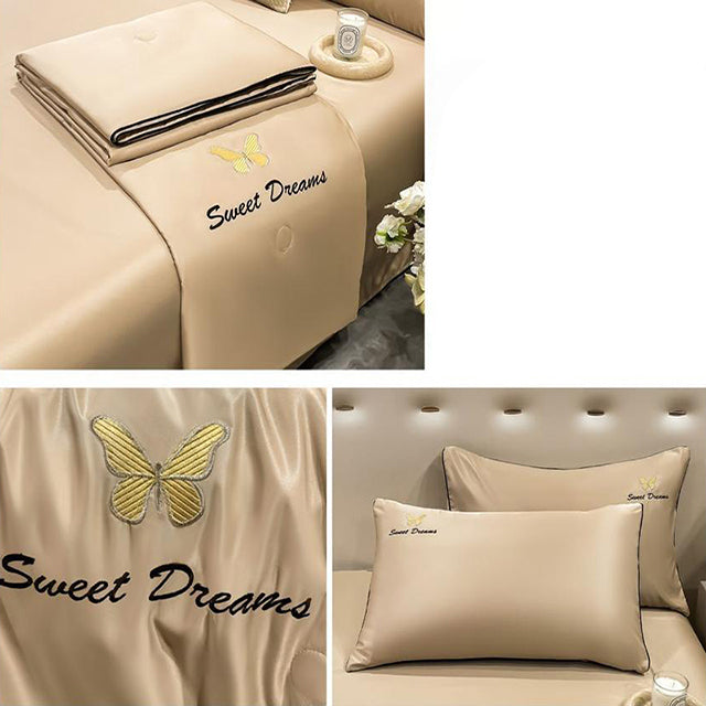 Луксозно спално бельо с нежно покривало и бродерия – бежово